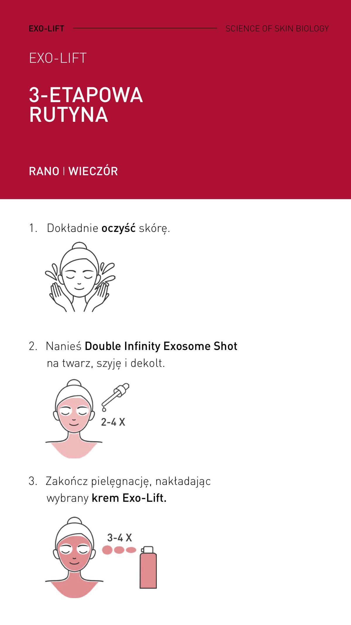 3-etapowa rutyna EXO-LIFT – oczyszczanie, shot, krem – rano i wieczór