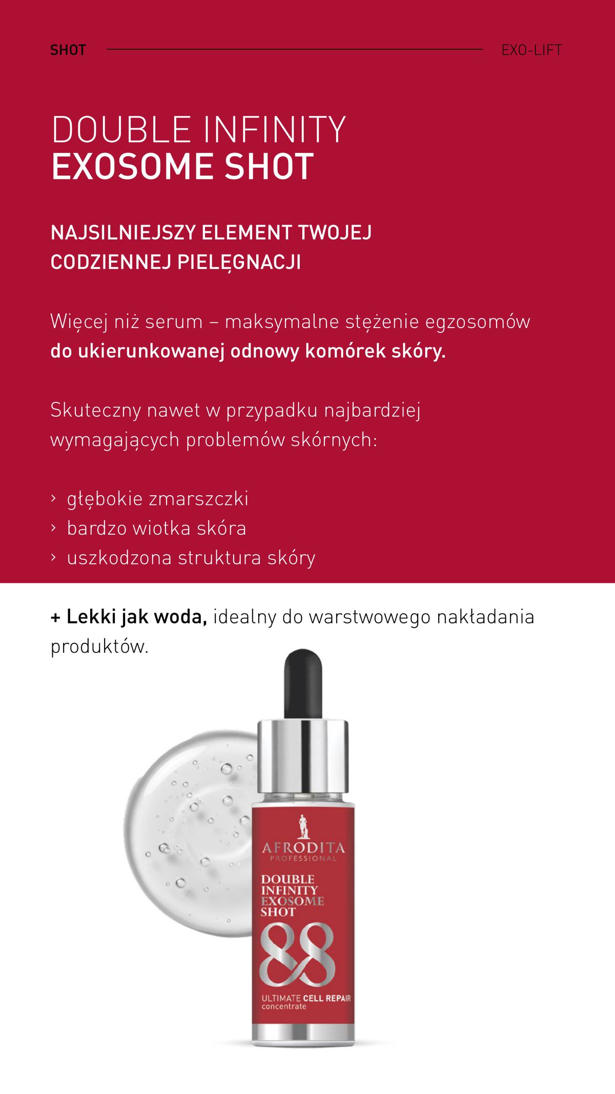 Afrodita EXO-LIFT Double Infinity Exosome Shot 88 – koncentrat egzosomów